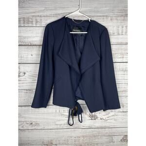 Max & Co Navy Blue Open Front Blazer Jacket XS Business Tassel Tie Career Mature